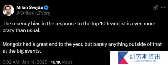 HLTV主编谈年度TOP10战队排名争议：近因偏差影响过大