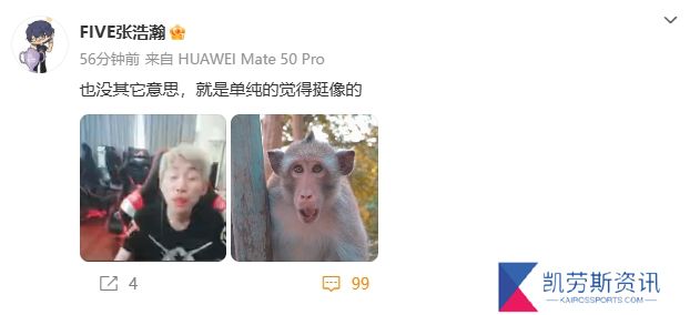 iG股东发Doinb和猴子照片配文：也没其它意思，就是单纯的觉得挺像的